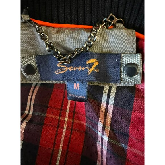 Seven 7 For All Mankind M Gray Quilted Nylon Jacket Plaid Lining Windbreaker - Picture 9 of 16